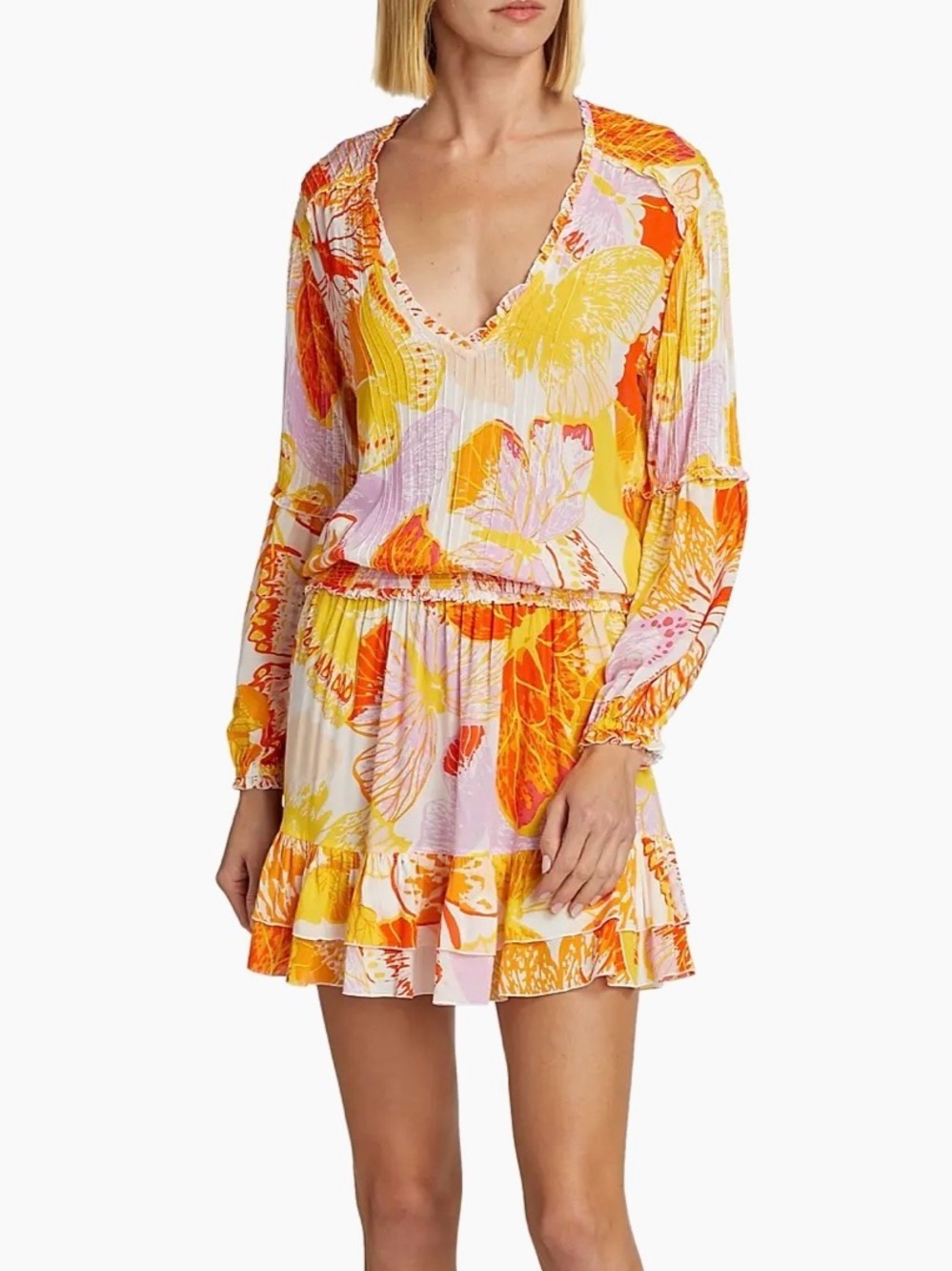 Poupette St Barth Ilona Floral Long-Sleeve Minidress